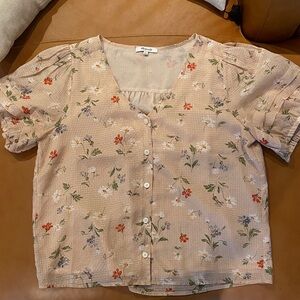 Madewell Beige Floral Button-Up Top